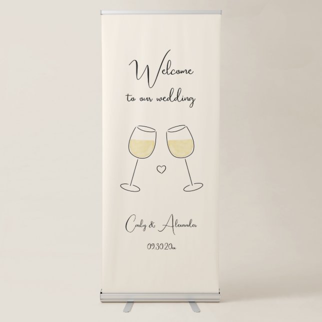 White Wine Glass Wedding Welcome Retractable Banner (Front)