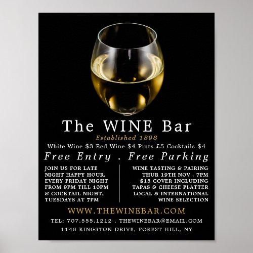 White Wine Glass Wine BarWinery Advertising Poster