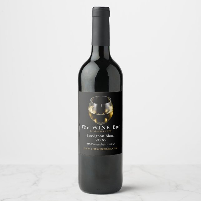 White Wine Glass, Wine Bar/Winery Label (Front)