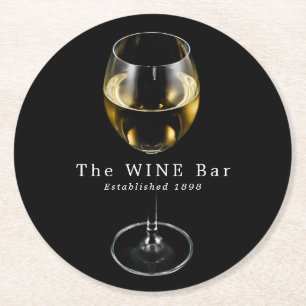 White Wine Glass, Wine Bar/Winery Round Paper Coaster