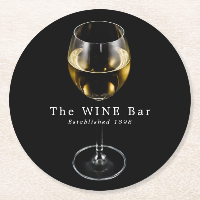 White Wine Glass, Wine Bar/Winery Round Paper Coaster (Front)