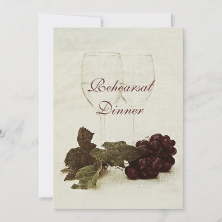 White Wine Glasses And Grapes - Rehearsal Dinner Invitation