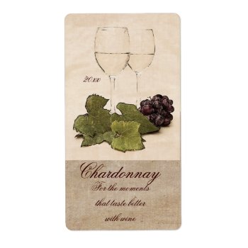 White Wine Glasses With Grapes Wine Label by myworldtravels at Zazzle