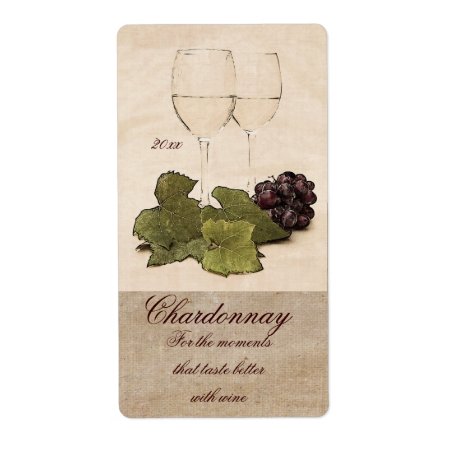 White Wine Glasses With Grapes Wine Label