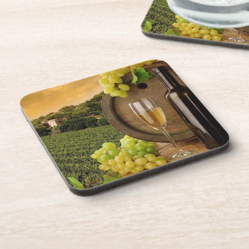 White Wine Grapes Vineyards Wine Barrel Beverage Coaster