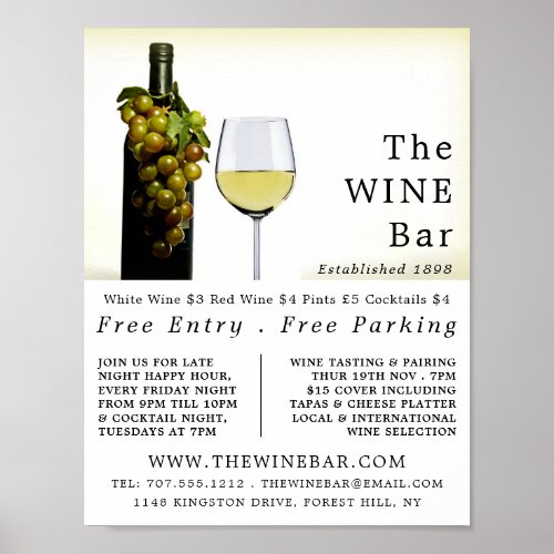 White Wine  Grapes Wine BarWinery Advertising Poster