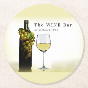 White Wine & Grapes, Wine Bar/Winery Round Paper Coaster