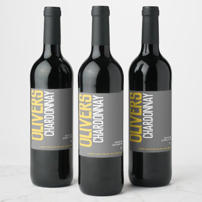 White wine home winemakers text custom yellow label (Bottles)