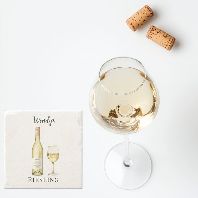 White Wine Lover Coaster  (personalized white wine stone coaster with custom name)
