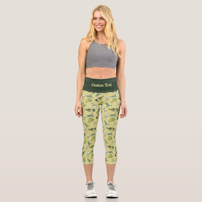 White Wine Pattern Capri Leggings (Front)