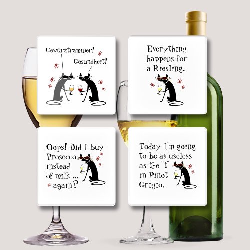 White Wine Quotes Cabernet Cat Coaster Set