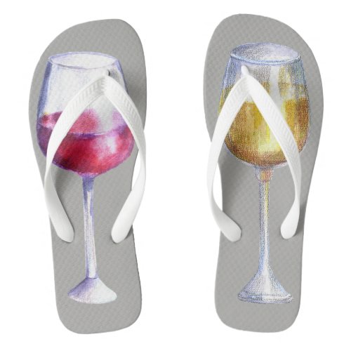 White Wine Red Glasses Watercolor Flip Flops