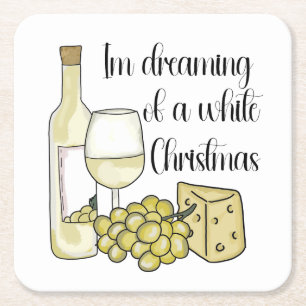White wine related Christmas Square Paper Coaster