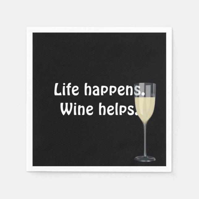 white wine with quote on black napkins (Front)
