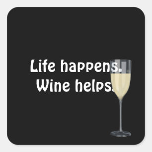 white wine with quote on black square sticker