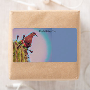 White Winged Dove Saguaro Cactus Digital Art Label