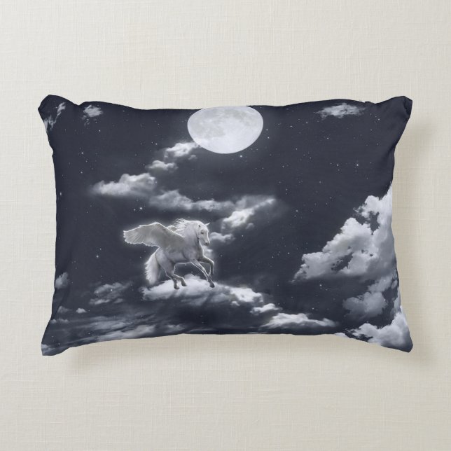White winged horse: moonlit sky. accent pillow (Front)