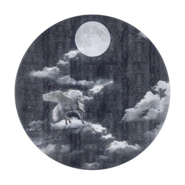 White winged horse: moonlit sky. cutting board (Front)