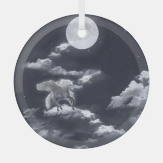 White winged horse: moonlit sky. glass ornament