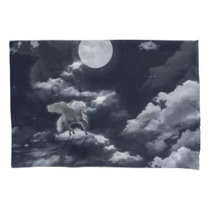 White winged horse: moonlit sky. pillow case