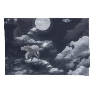 White winged horse: moonlit sky. pillow case
