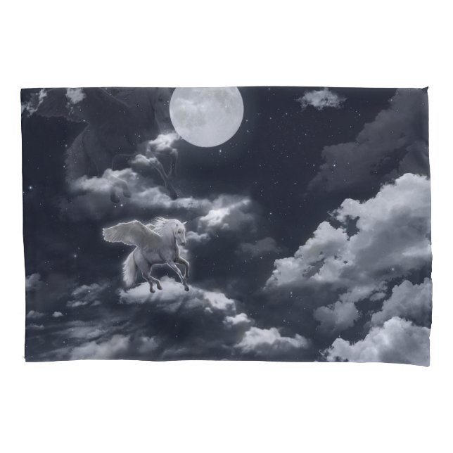 White winged horse: moonlit sky. pillow case (Front)