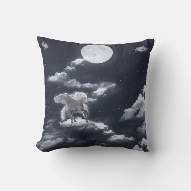White winged horse: moonlit sky. throw pillow (Front)