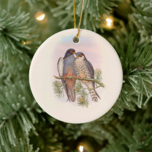 White-winged Red-footed Kestrel Ceramic Ornament