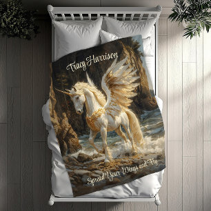 White Winged Unicorn Mythical Ocean Fantasy Horse Fleece Blanket
