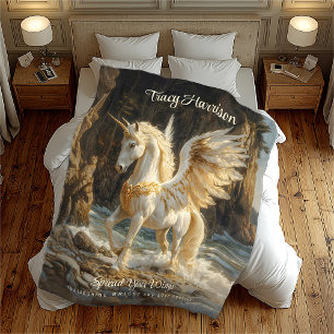 White Winged Unicorn Mythical Ocean Fantasy Horse Fleece Blanket