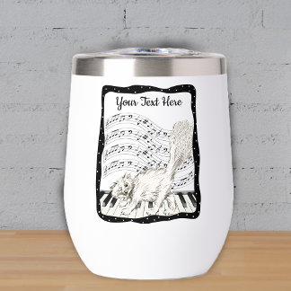 White Winking Cat Piano Keys Sheet Music Frame Thermal Wine Tumbler
