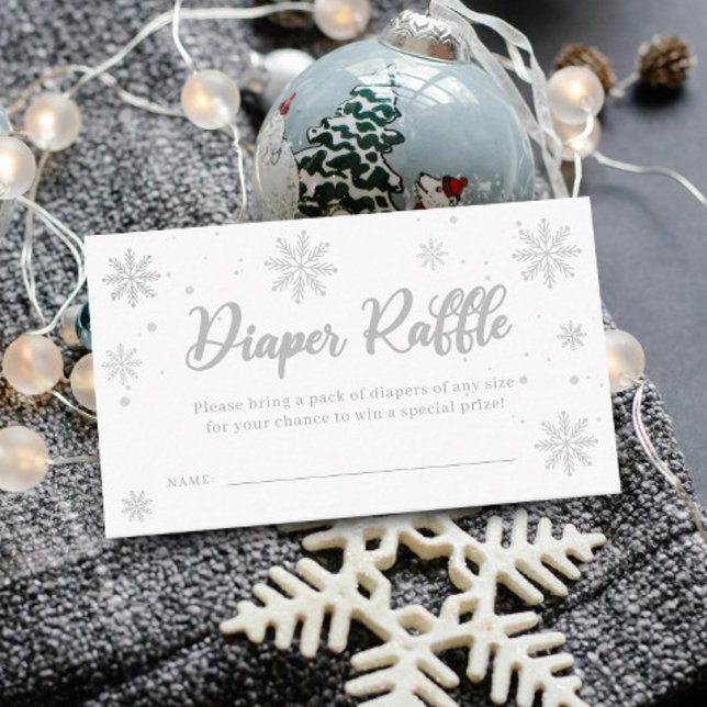 White Winter Baby Shower Diaper Raffle  Enclosure Card (Creator Uploaded)