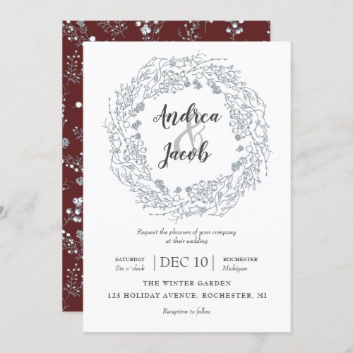 White winter Berries wreath wedding Invitation