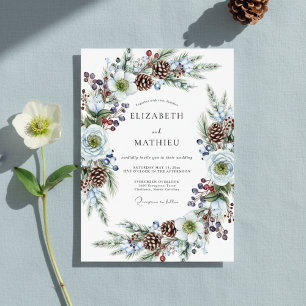White Winter Bloom Wedding Invitation