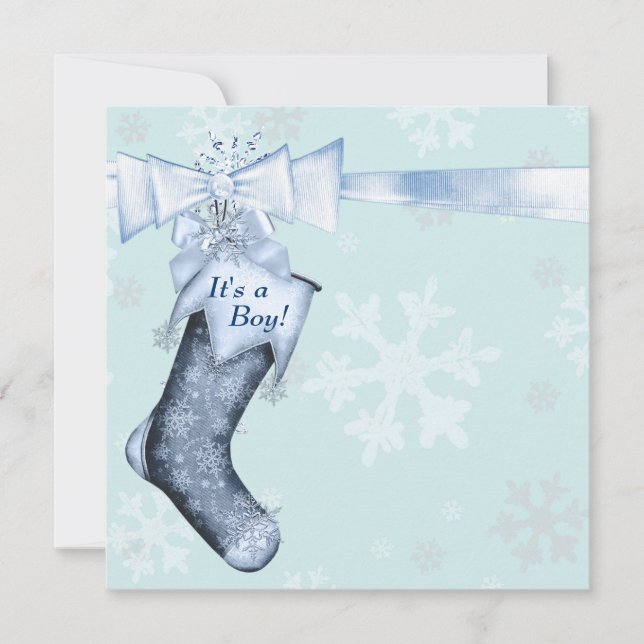 White Winter Blue Snowflakes Baby Boy Shower Invitation (Front)