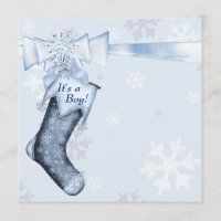 White Winter Blue Snowflakes Baby Boy Shower Invitation