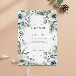 White Winter Botanical Romance Wedding Invitation