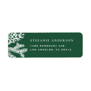 White Winter Botanicals Forest Green Christmas Label