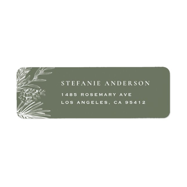 White Winter Botanicals Taupe Green Christmas Label (Front)