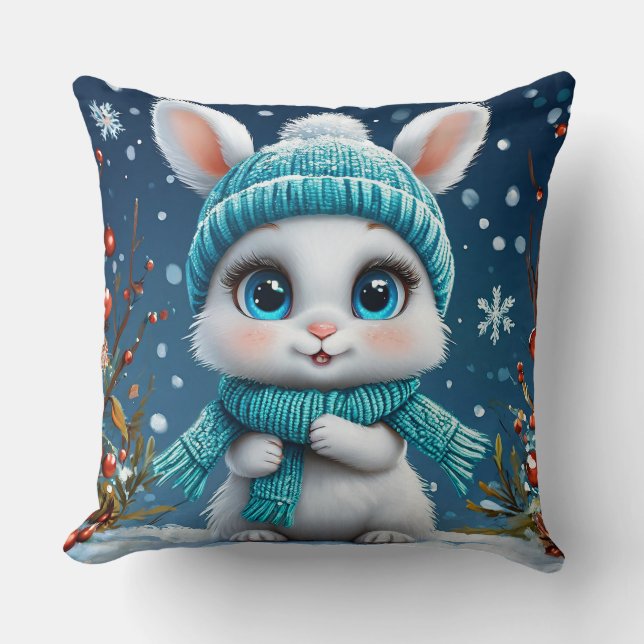 ❄️ White Winter Bunny Cozy Decor Gift 🐰 Throw Pillow (Front)