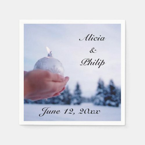 White Winter Christmas Candle Scene Paper Napkins