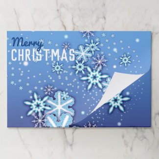 White Winter Crystal Ornate Snowflakes On Blue  Paper Pad