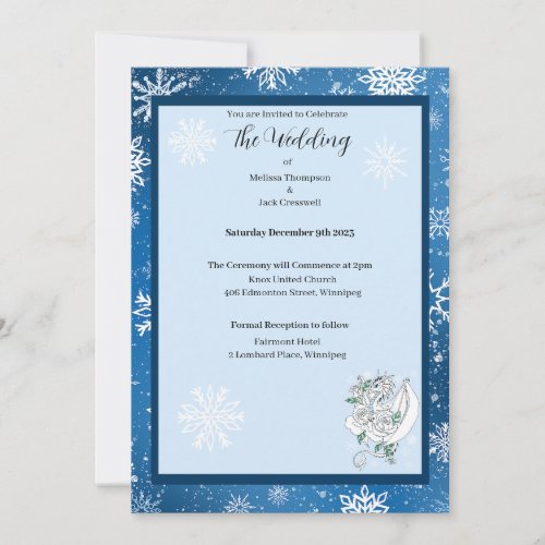 White Winter Dragon Snowflakes Blue Invitation