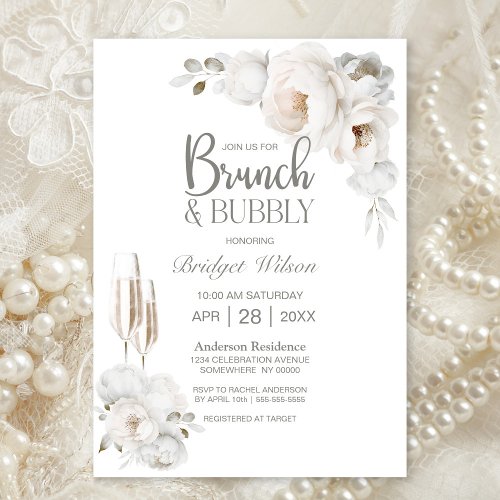 White Winter Floral Brunch and Bubbly Invitation