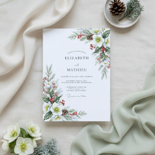 White Winter Floral Romance Wedding Invitation