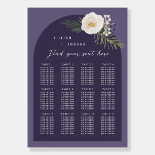 White Winter Floral Romantic Purple Seating Chart Foam Board
