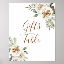 White Winter Floral Snowflakes Gifts Table Sign