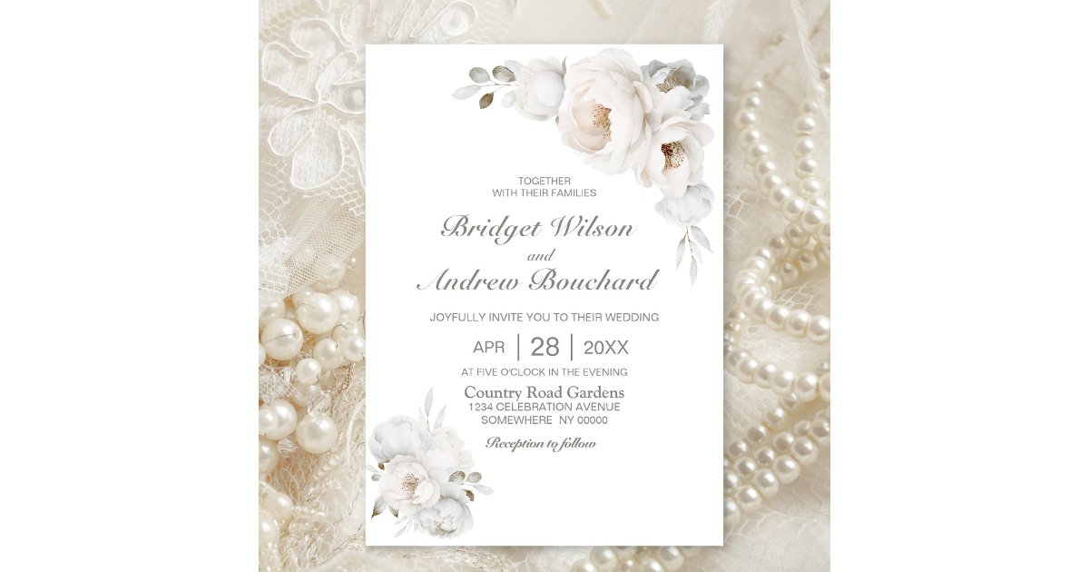 White Winter Floral Wedding Invitation | Zazzle