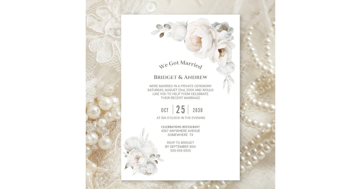White Winter Floral Wedding Reception Invitation | Zazzle