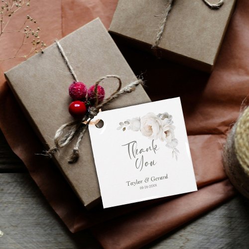 White Winter Floral Wedding Thank You Favor Tags